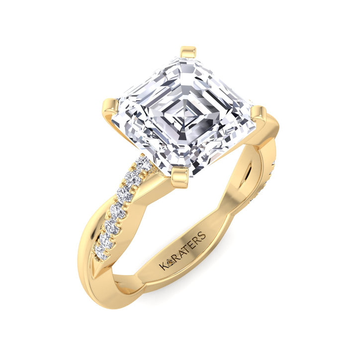 Asscher Cut Lab Grown Diamond Engagement Ring with Twist SideStone Band