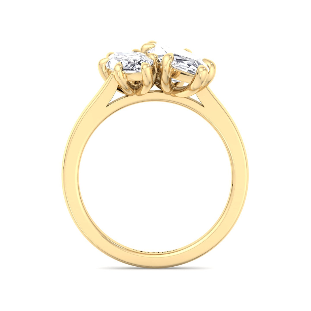 Marquise Cut Two-Stone Lab Grown Diamond Engagement Ring Yellow Gold