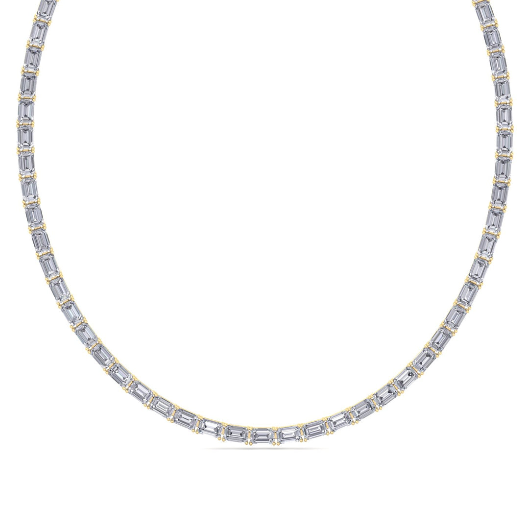 East-West Emerald Cut Lab Grown Diamond Tennis Necklace Yellow Gold 14K