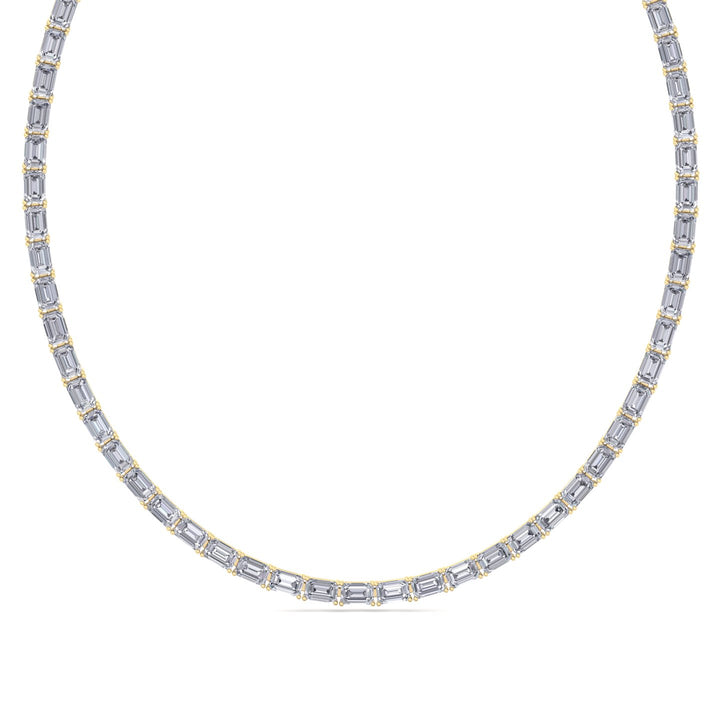 East-West Emerald Cut Lab Grown Diamond Tennis Necklace Yellow Gold 14K