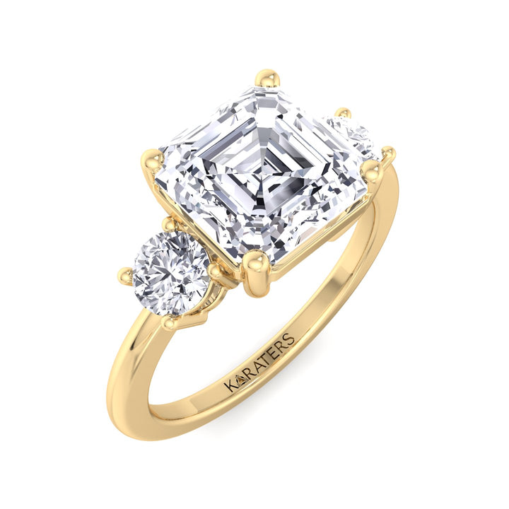 Asscher Cut Solitaire Lab Grown Diamond Engagement Ring with Round SideStones