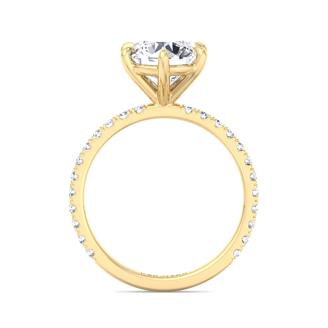 Adria - Six Prong Round Cut Lab Grown Diamond Engagement Ring With Pave Band