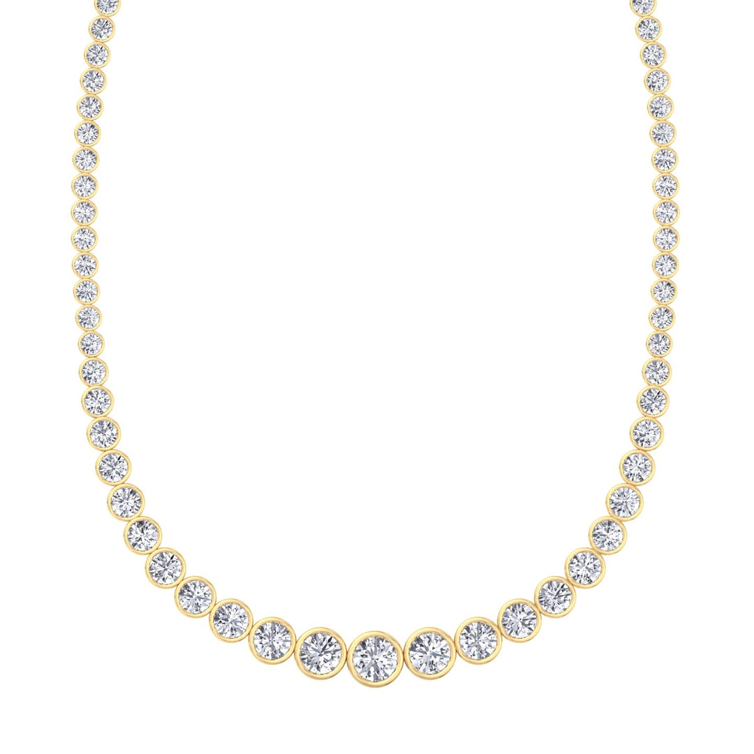 Bezel Set Graduated Lab Grown Diamond Tennis Necklace 18K Solid Gold