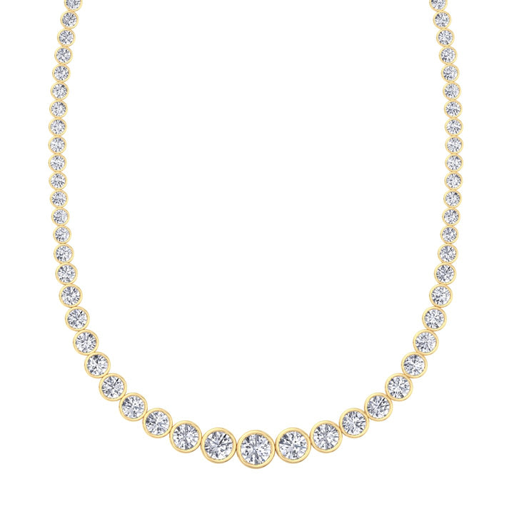 Bezel Set Graduated Lab Grown Diamond Tennis Necklace 18K Solid Gold