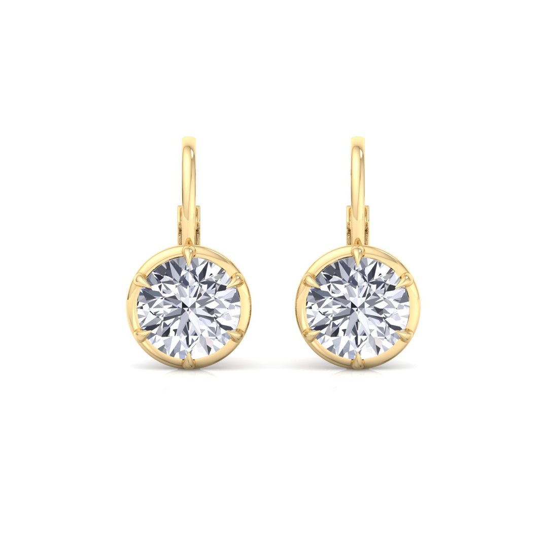 Round Shape Lab Grown Diamond Bezel Prong Drop Earrings Yellow Gold 14K 18K