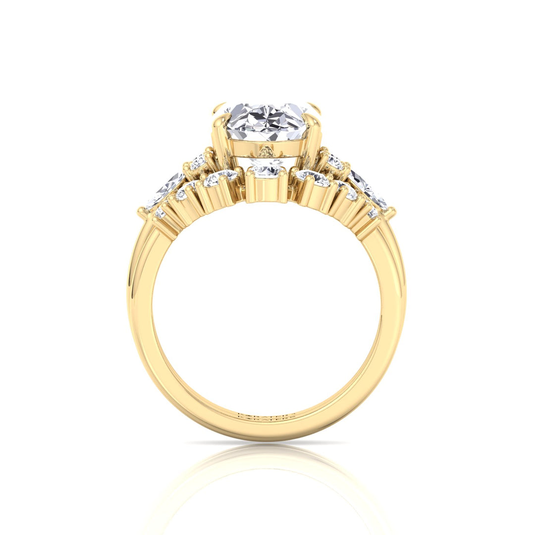 3.63CT Total Weight Oval with Side Stones Grown Diamond Wedding Set  Yellow Gold