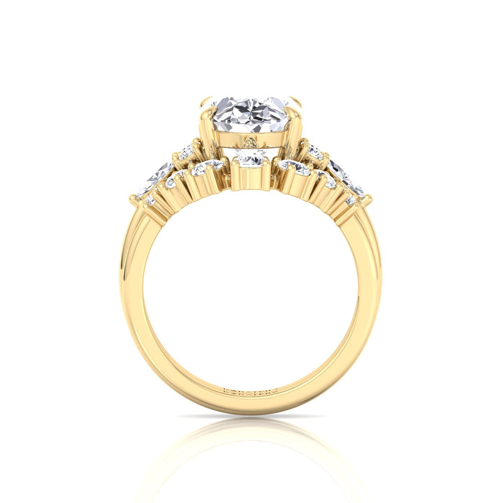3.63CT Total Weight Oval with Side Stones Grown Diamond Wedding Set  Yellow Gold