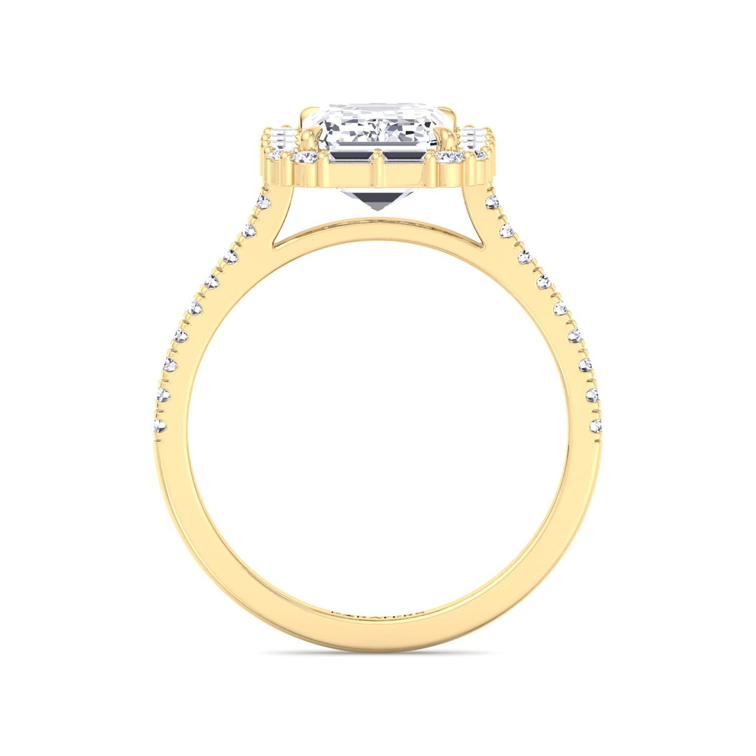 Vintage Emerald Cut Lab-Grown Diamond Engagement Ring with Sidestones Yellow Gold 