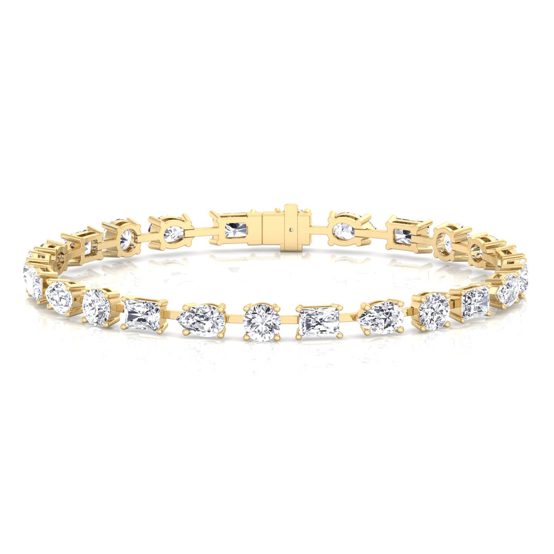 Multi Shape Lab Grown Diamond Tennis Bracelet 14K Solid Gold (Round, Pear & Emerald)