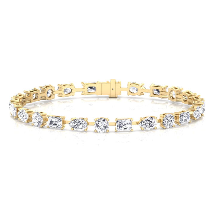 Multi Shape Lab Grown Diamond Tennis Bracelet 14K Solid Gold (Round, Pear & Emerald)