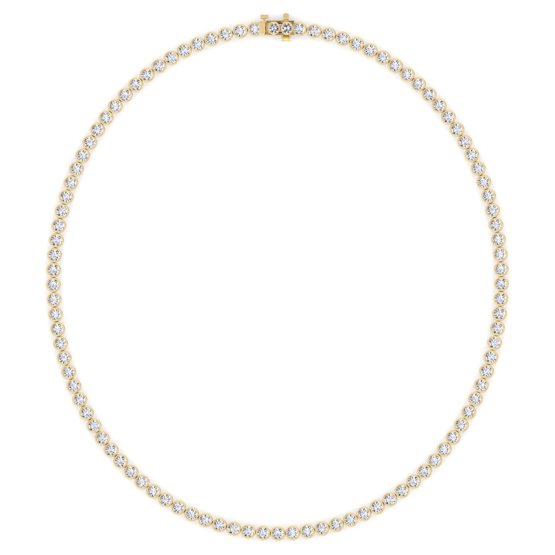 Round Shape Bezel Set Lab Grown Diamond Tennis Necklace 14K Solid Gold