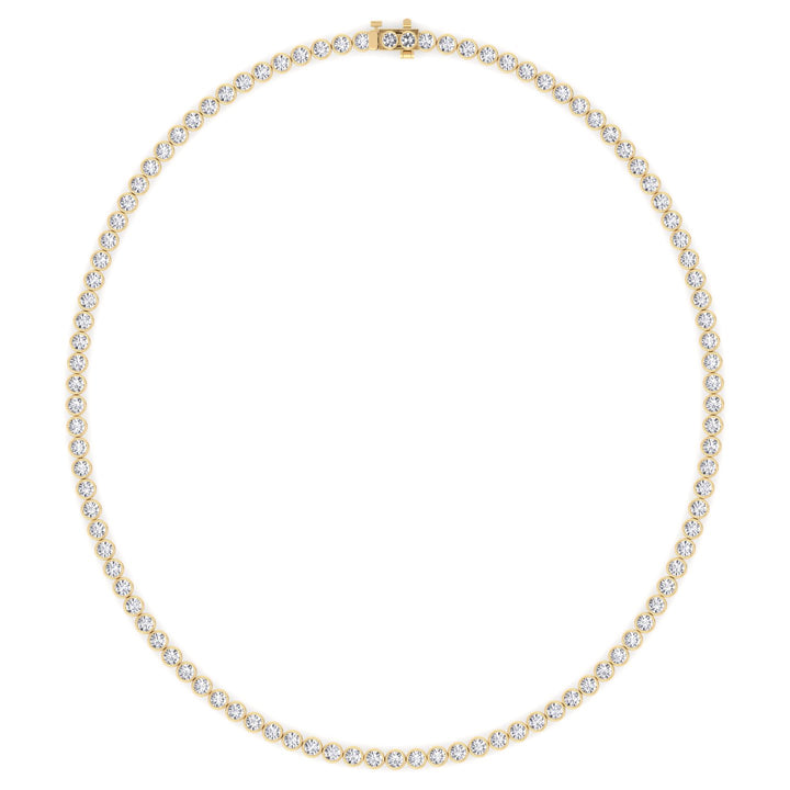 Round Shape Bezel Set Lab Grown Diamond Tennis Necklace 18K Solid Gold