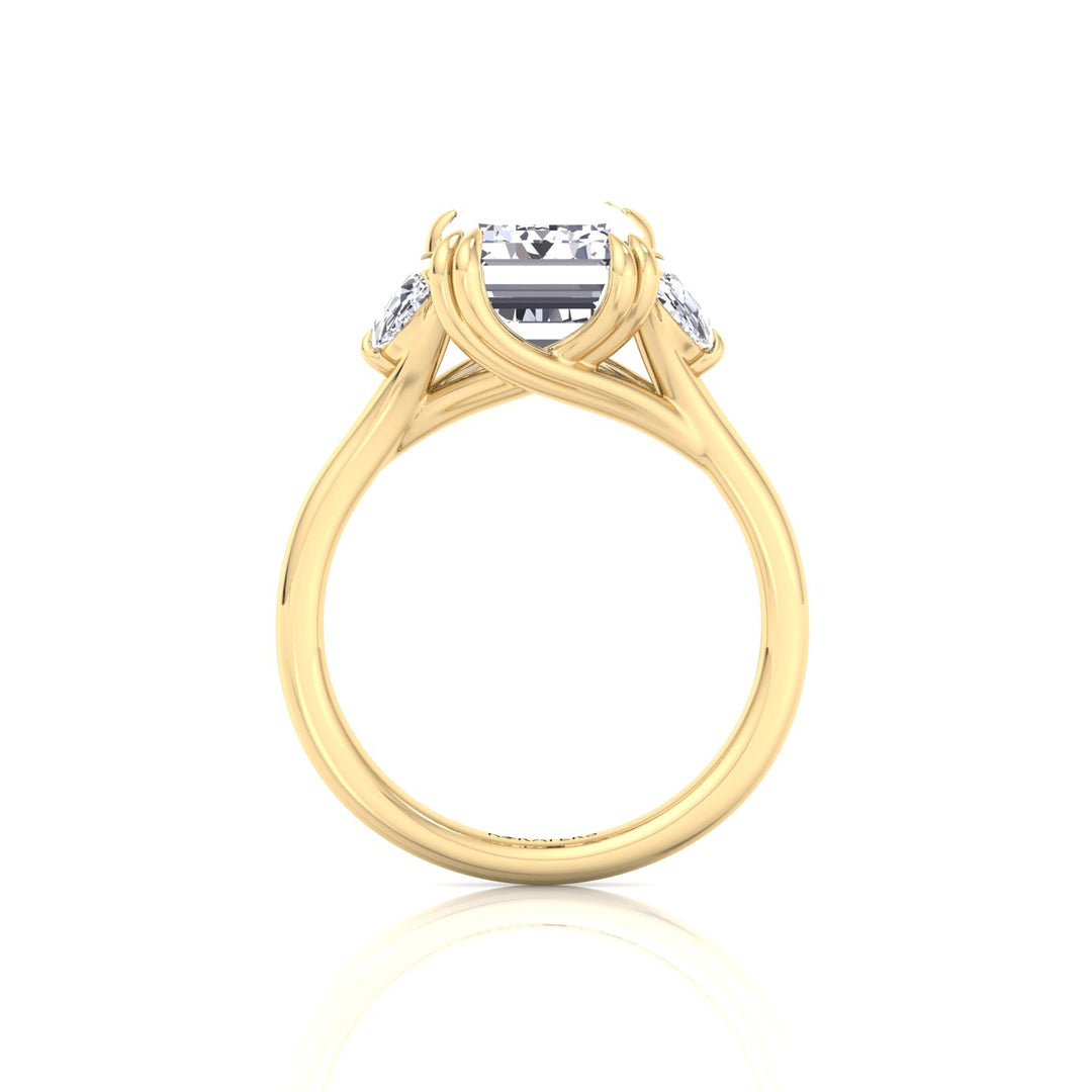 Emerald & Trapezoid Three Stone Lab-Diamond Engagement Ring YG 3