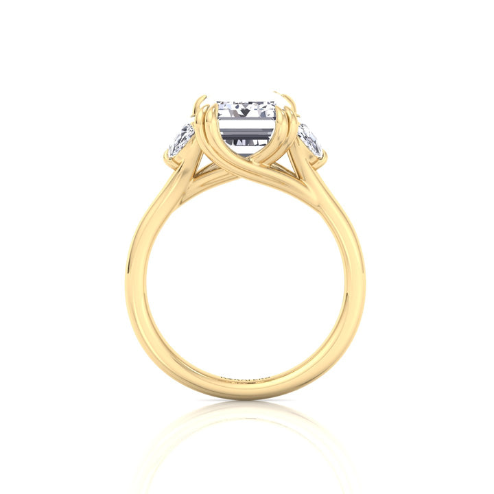 Emerald & Trapezoid Three Stone Lab-Diamond Engagement Ring YG 3