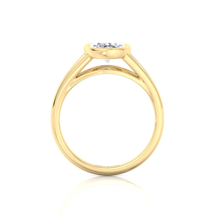 Bezel Set Oval Shape Lab-Grown Diamond Split Shank Engagement Ring Yellow Gold 