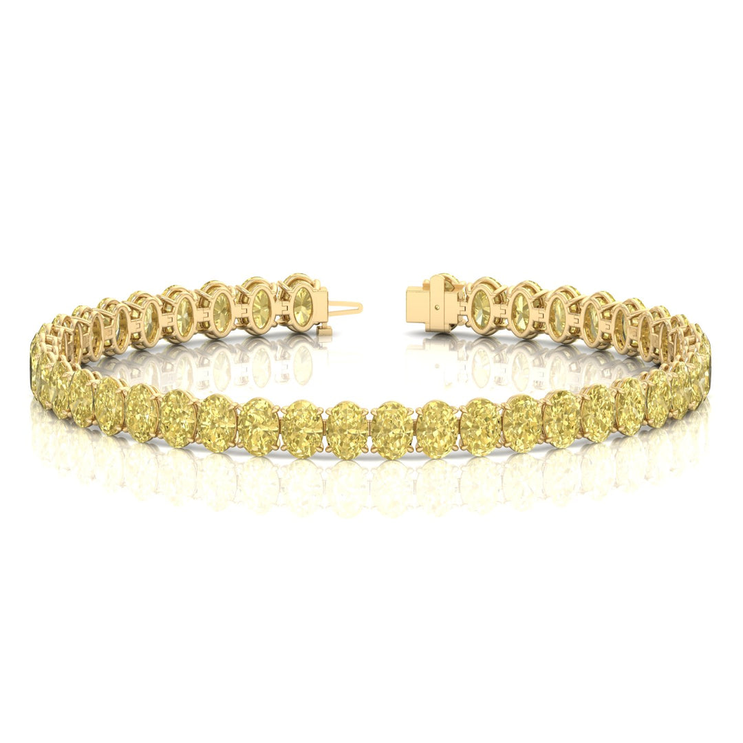 Fancy Yellow Oval Cut Lab Grown Diamond Tennis Bracelet Yellow Gold 14K 18K