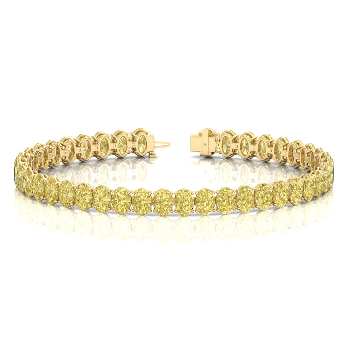 Fancy Yellow Oval Cut Lab Grown Diamond Tennis Bracelet Yellow Gold 14K 18K