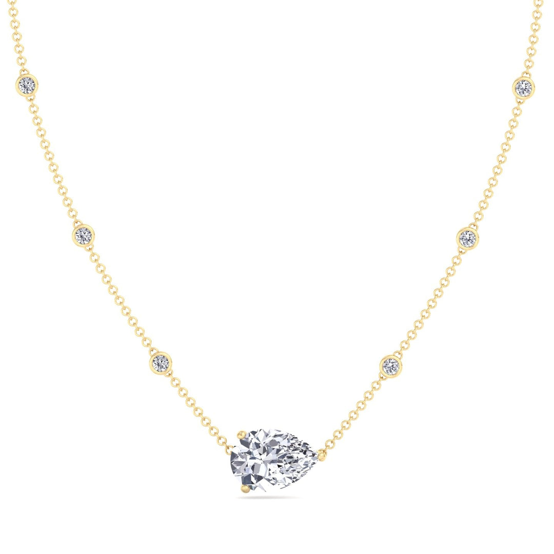 Diamond by The Yard Necklace with Pear Shape Center Stone Yellow Gold 18K