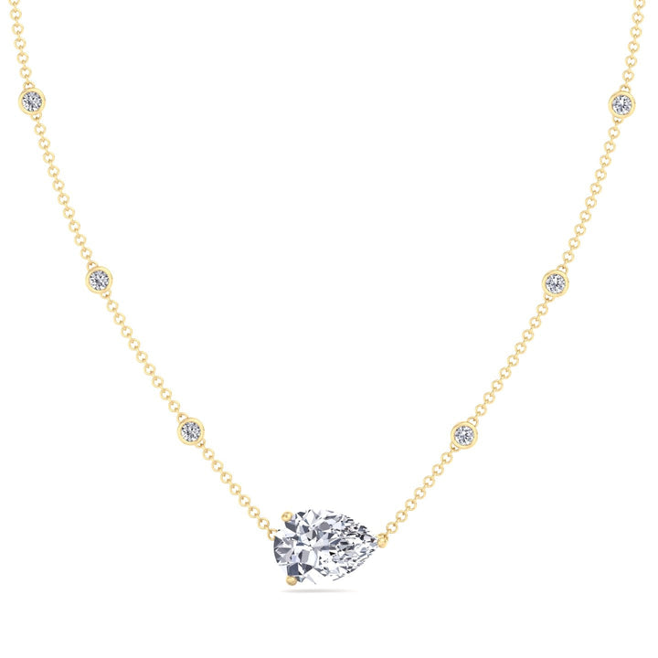 Diamond by The Yard Necklace with Pear Shape Center Stone Yellow Gold 18K