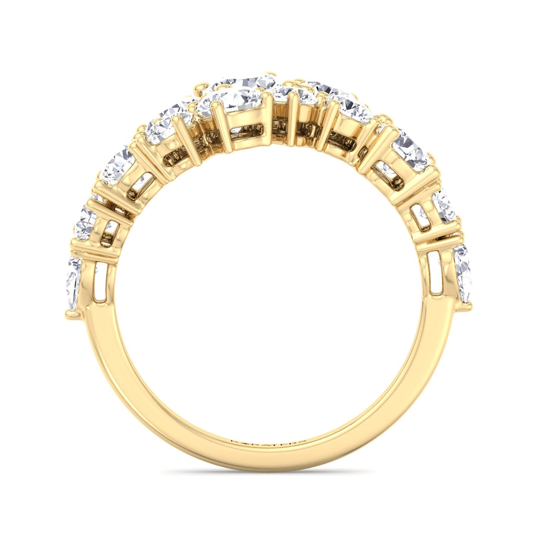 Clustered Graduated Round Shape Lab Grown Diamond Ring Yellow Gold