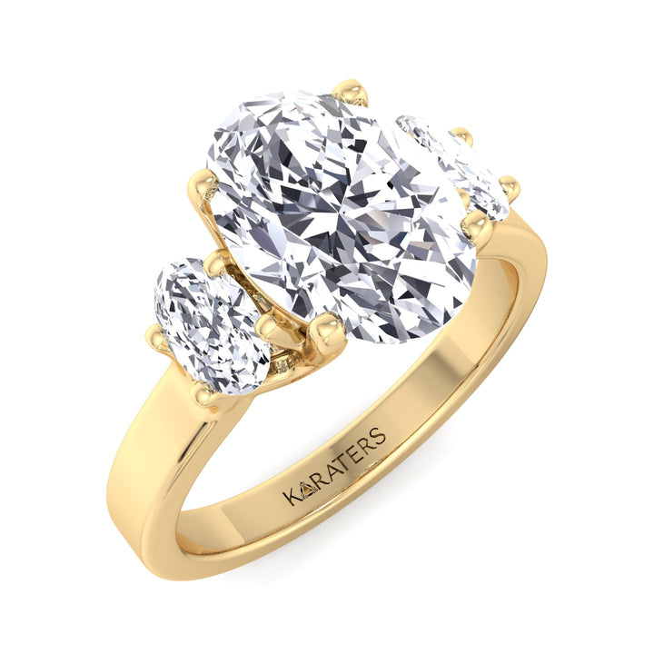 Oval Cut Lab Grown Diamond Engagement Ring with Oval Side Stones