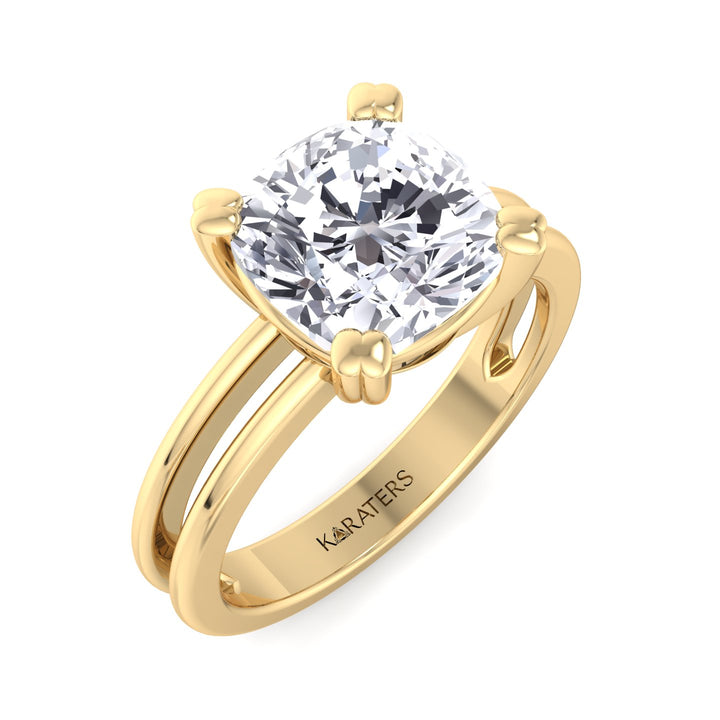 Cushion Cut Solitaire Lab Grown Diamond Engagement Ring with Double Band