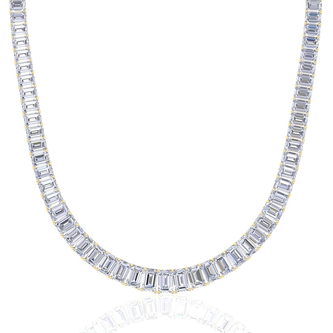 Emerald Shape Graduated Lab Grown Diamond Tennis Necklace Yellow Gold 18K