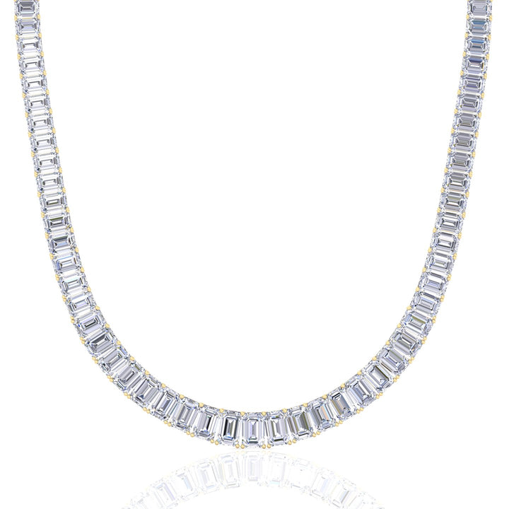 Emerald Shape Graduated Lab Grown Diamond Tennis Necklace Yellow Gold 18K