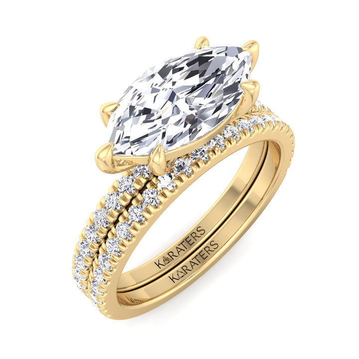 3.80CT Total Weight Marquise Shape Lab Grown Diamond Wedding Set Yellow Gold 18K