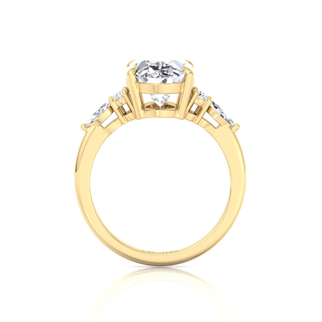 Oval Cut Lab Grown Diamond Engagement Ring with Round and Marquise Sidestones Yellow Gold 