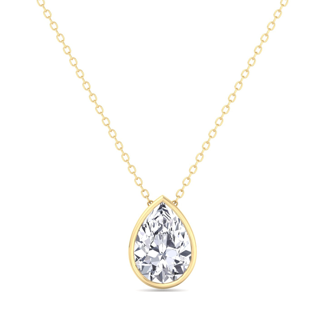Pear Shape Bezel Set Lab Grown Diamond Pendant - Yellow Gold-14K-18K