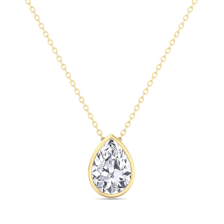 Pear Shape Bezel Set Lab Grown Diamond Pendant - Yellow Gold-14K-18K
