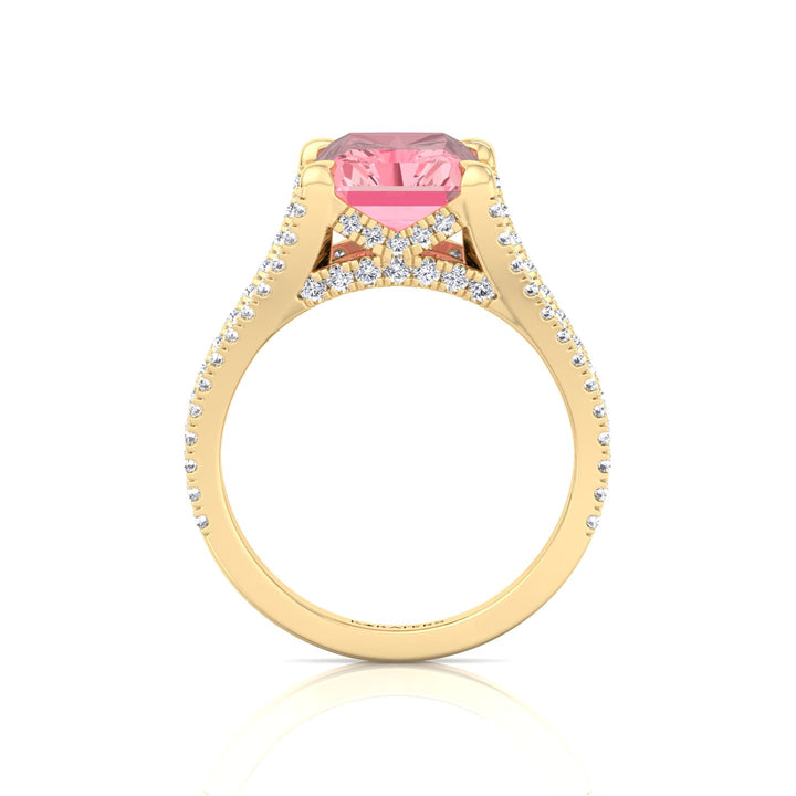 Radiant Cut Pink Diamond Lab Grown Engagement Ring with a Split Band Yellow Gold 14K
