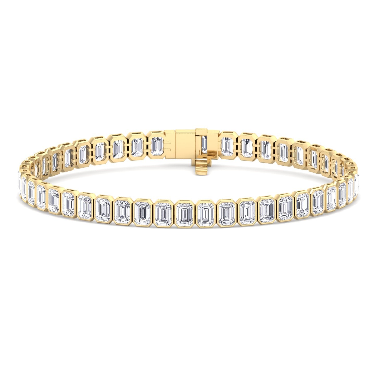 Bezel Set Emerald Shape Lab Grown Diamond Tennis Bracelet