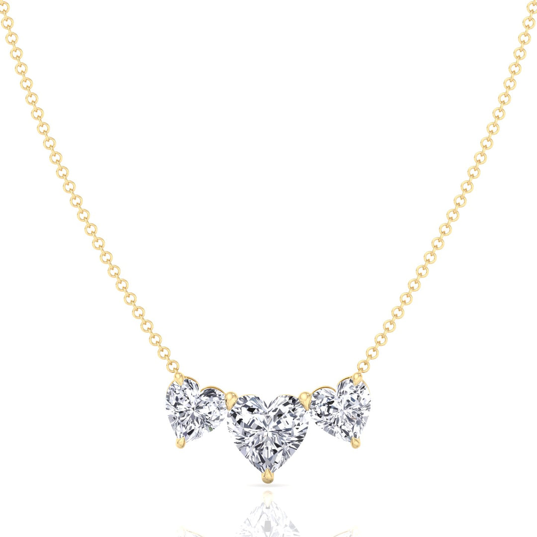 Triple Heart Shape Lab Grown Diamond Pendant Yellow Gold 18K