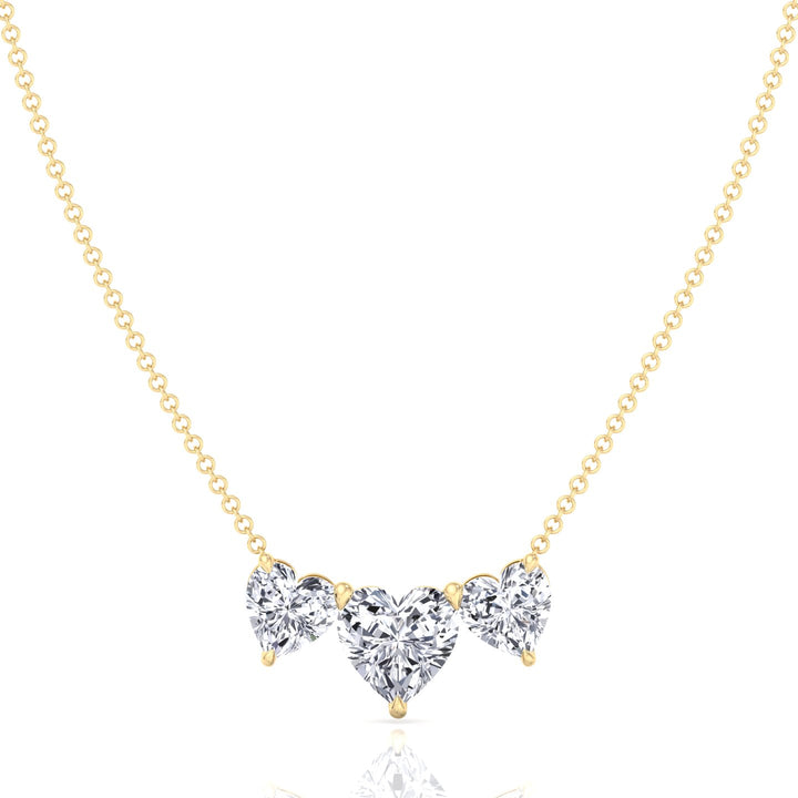 Triple Heart Shape Lab Grown Diamond Pendant Yellow Gold 18K