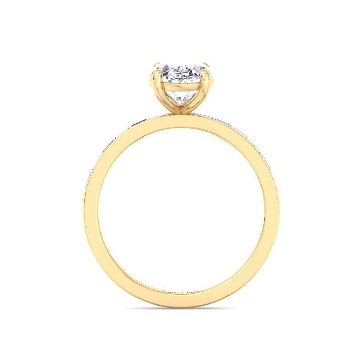 Oval Cut Lab Grown Diamond Engagement Ring with Baguette Channel Band-1CT-2CT-3CT-4CT-5CT-6CT-7CT-8CT-9CT-10CT-Yellow Gold