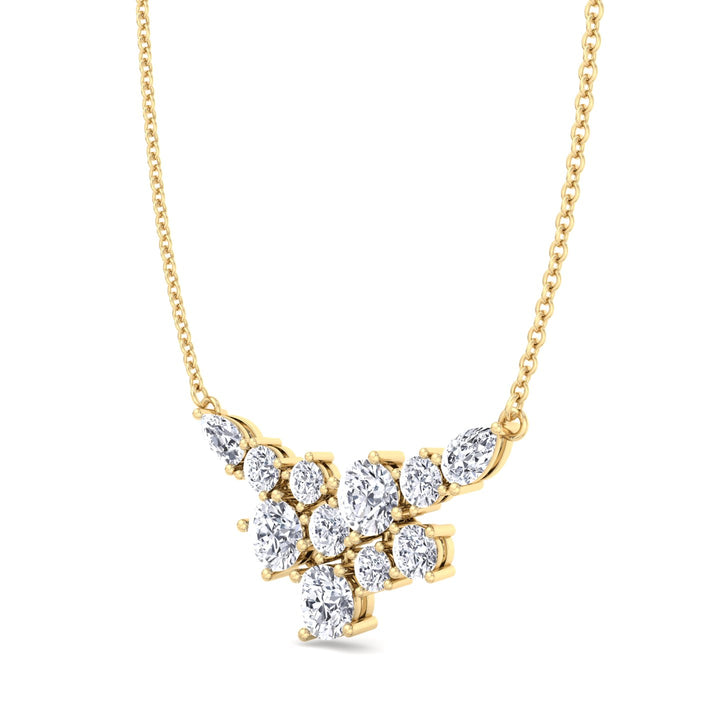 1.65CT Round Shape Cluster Natural Diamond Pendant Necklace Yellow Gold 14K 