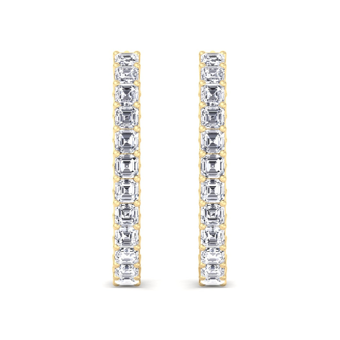 Inside Out Asscher Cut Lab Grown Diamond Hoop Earrings Yellow Gold
