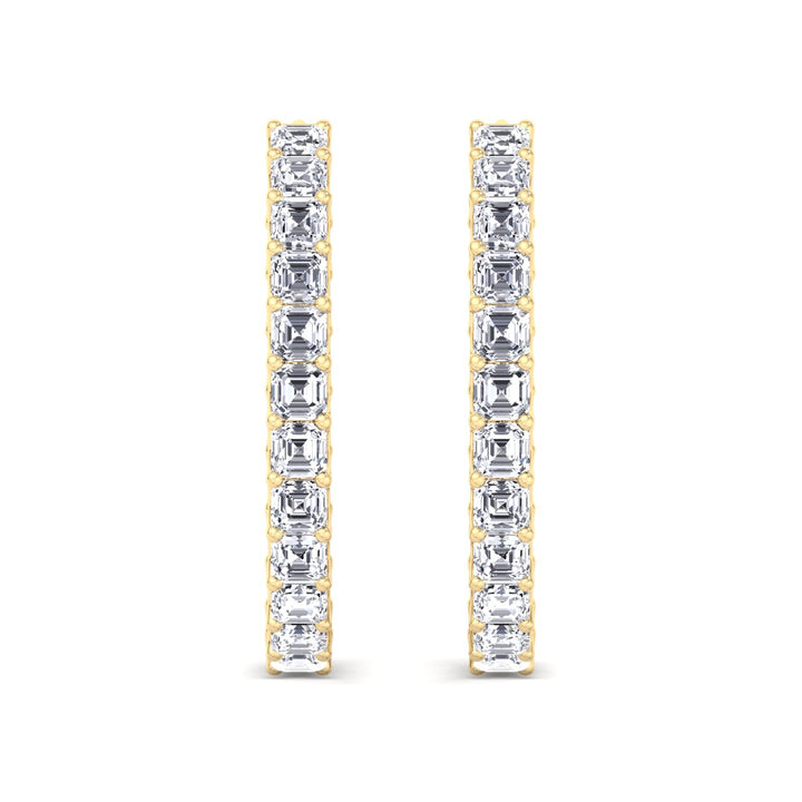Inside Out Asscher Cut Lab Grown Diamond Hoop Earrings Yellow Gold