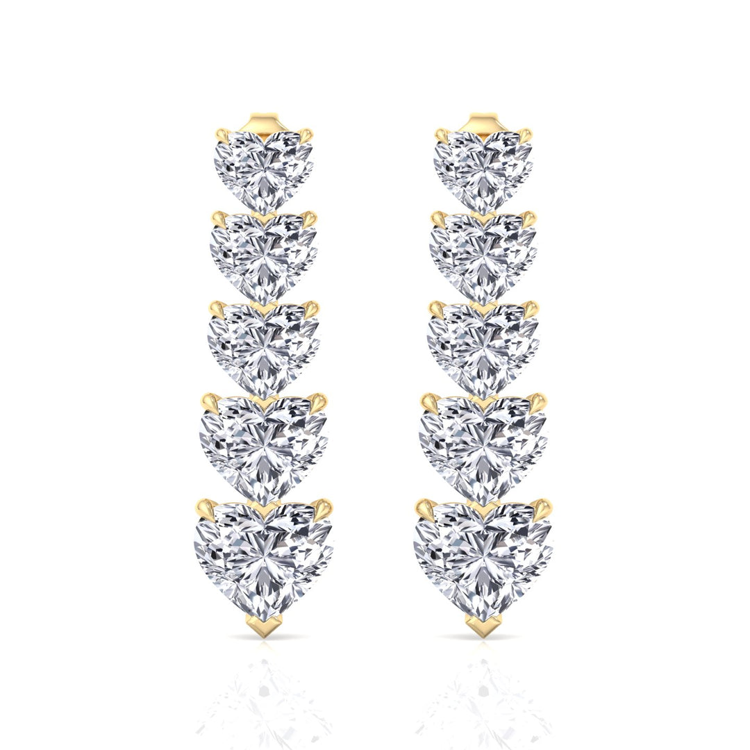 Dangle Heart Shape Lab Grown Diamond Tennis Earrings Yellow Gold 14K