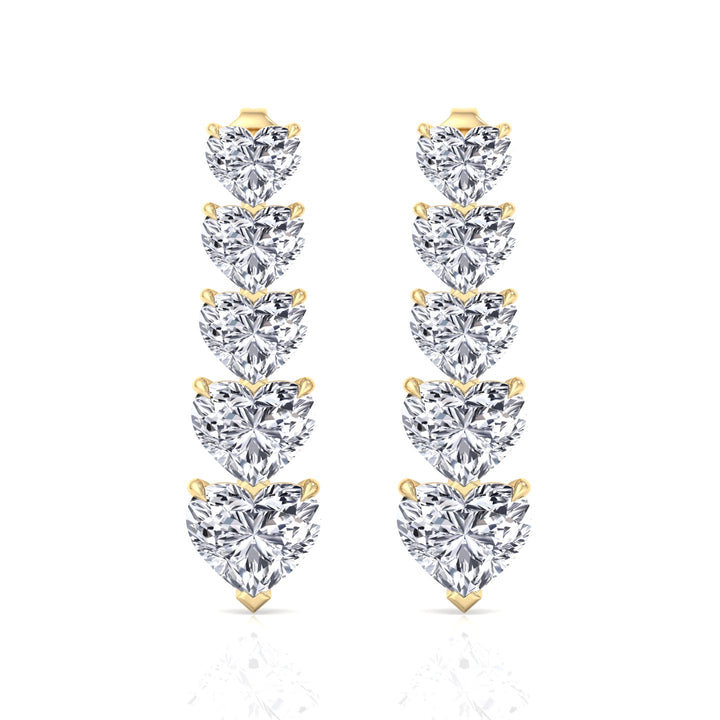 Dangle Heart Shape Lab Grown Diamond Tennis Earrings Yellow Gold 14K
