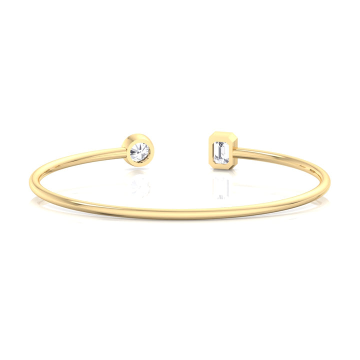 Flexible Gold Toi Et Moi Bangle with Emerald & Round Shape Lab Grown Diamonds Yellow Gold