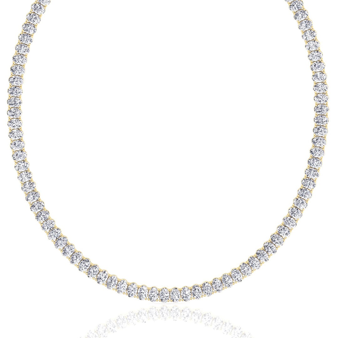 Oval Shape Lab Grown Diamond Tennis Necklace Yellow Gold 18K