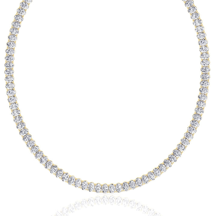 Oval Shape Lab Grown Diamond Tennis Necklace Yellow Gold 18K