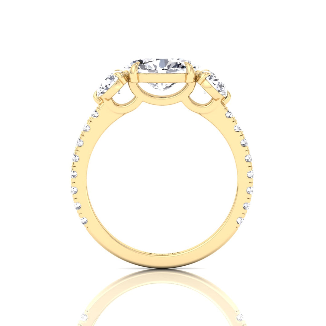 East West Oval Lab-Grown Diamond Engagement Ring with Round Sidestones Yellow Gold 
