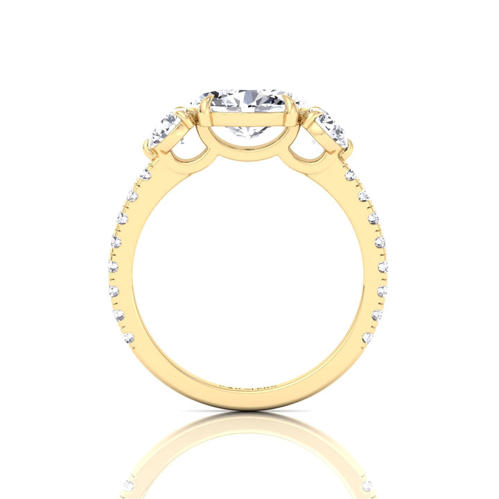 East West Oval Lab-Grown Diamond Engagement Ring with Round Sidestones Yellow Gold 