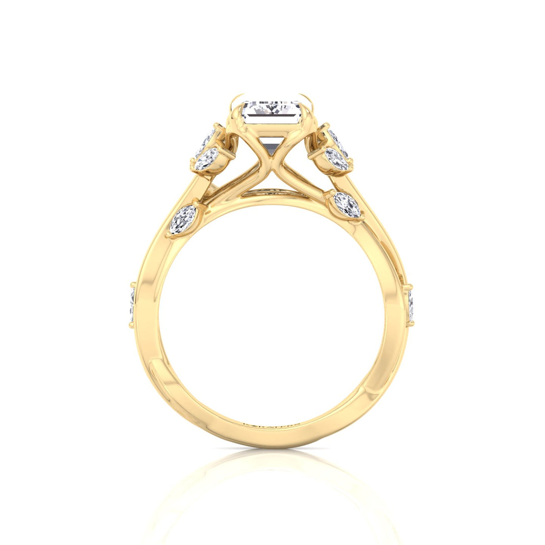 Emerald Cut Lab Grown Diamond Engagement Ring with Twist Band YG 4