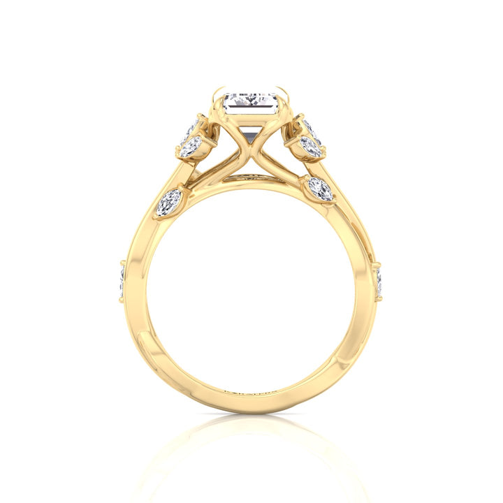 Emerald Cut Lab Grown Diamond Engagement Ring with Twist Band YG 4