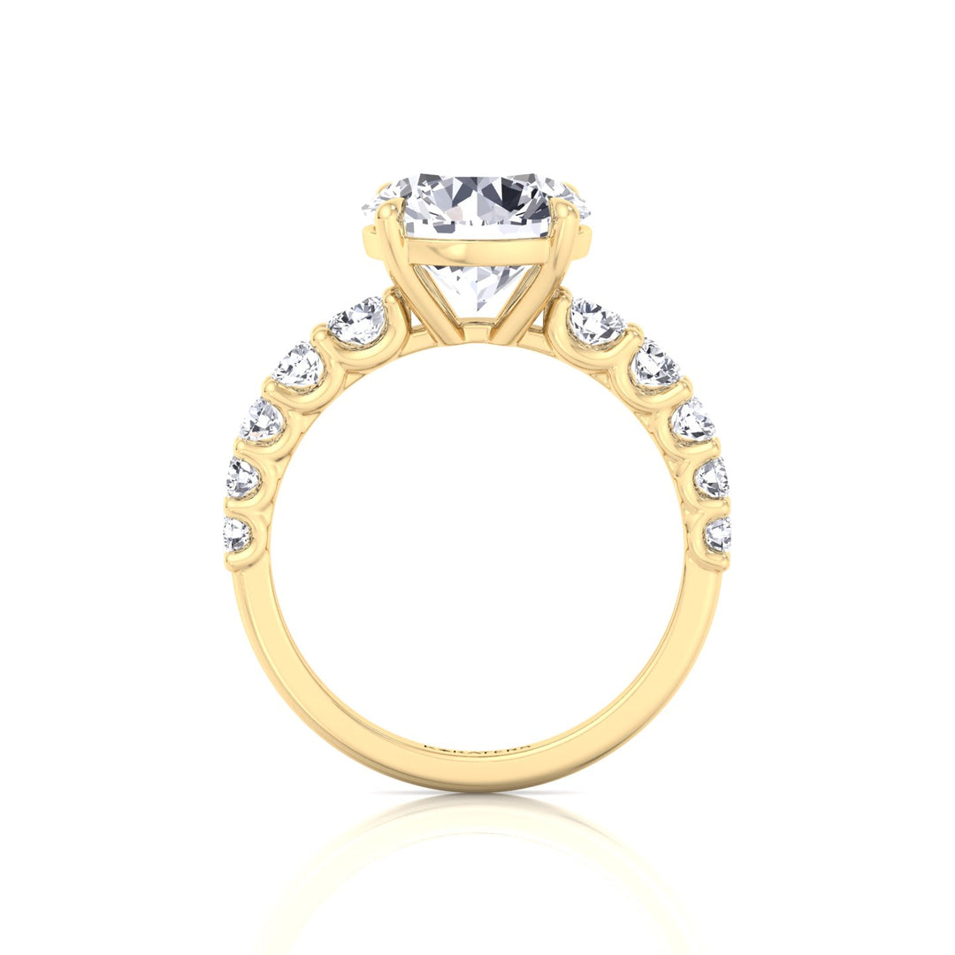 Round Shape Lab Grown Diamond Engagement Ring with Graduated Sidestones Yellow Gold